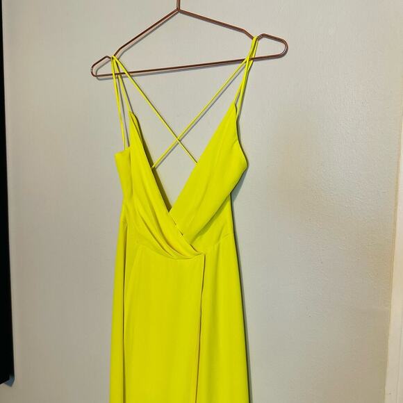 Jay Godfrey Neon Yellow Georgette Zipper Fully Lined High Slit Gown Dress Size 2 - Picture 13 of 13